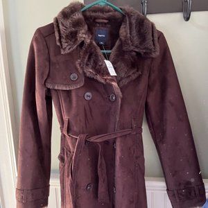 Gap Kids Brown Faux Suede with Faux Fur lining Winter Coat with belt NWT 14/16